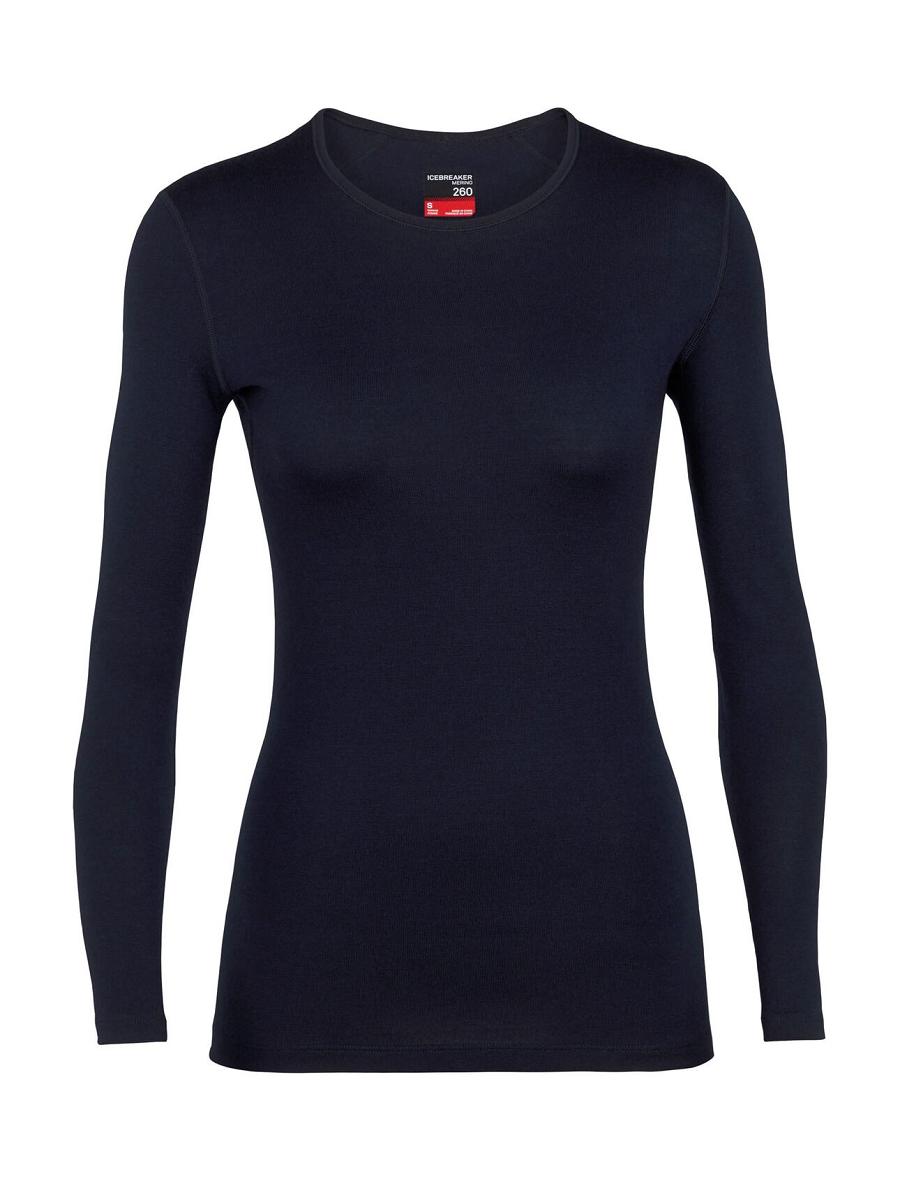 Midnight Navy Women's Icebreaker Merino 260 Tech Long Sleeve Crewe Thermal Top Base Layers | USA 1922XYUF